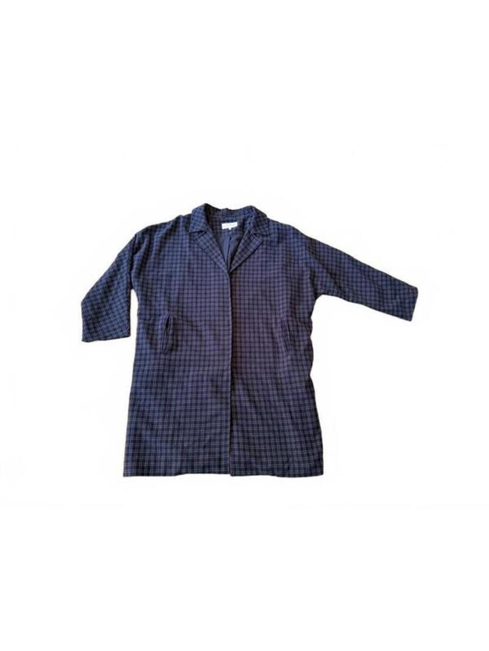 The Great. Navy & White Plaid Longline Fall Duster Coat Size 3 / L